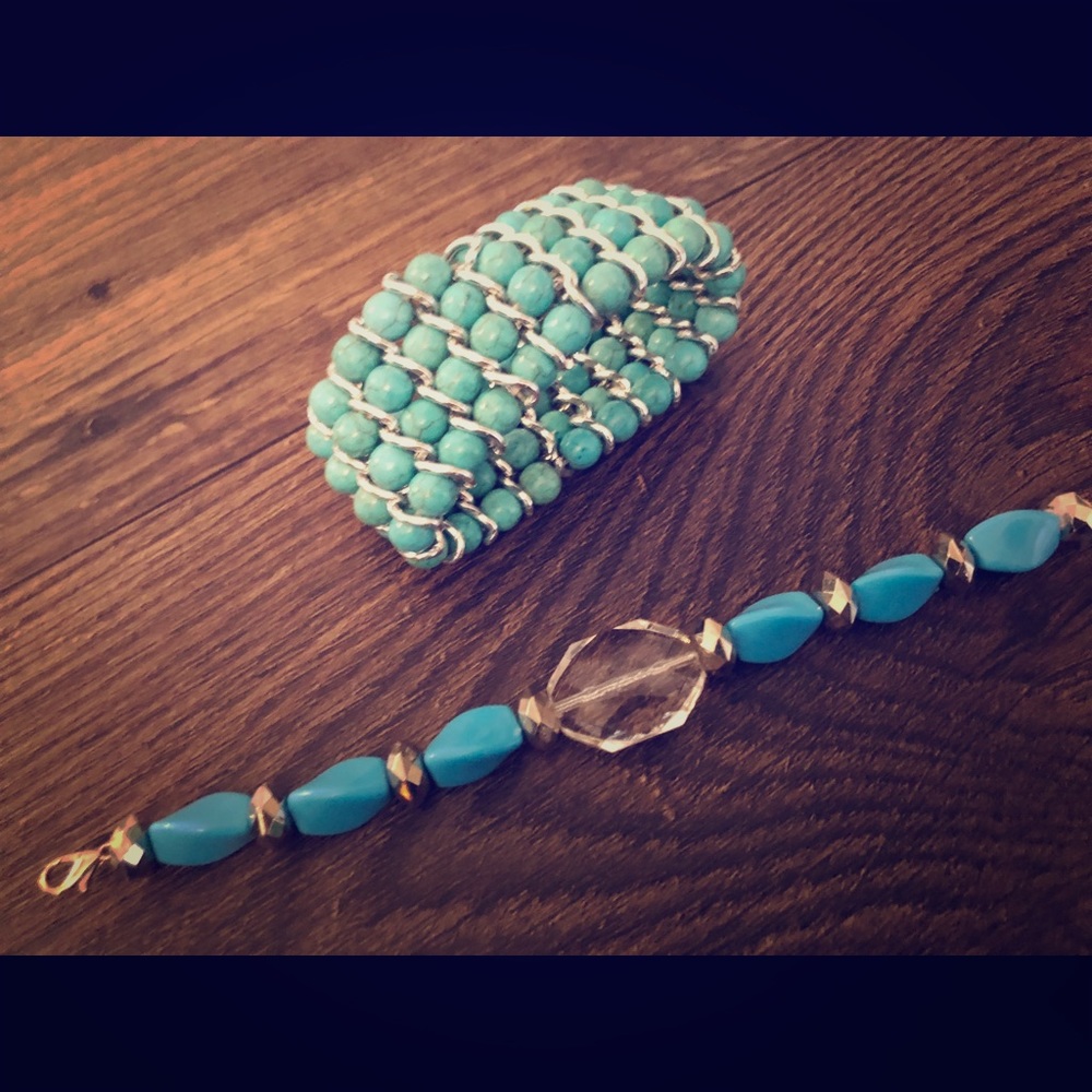 Chunky teal bracelets